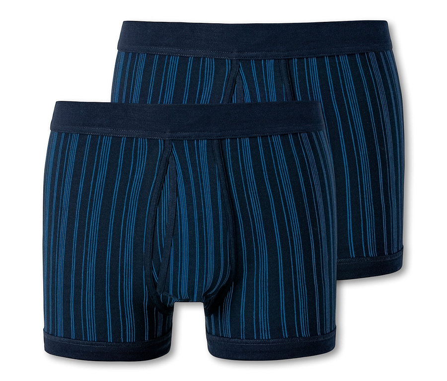 Zwei blaue SCHIESSER Shorts in Feinripp.