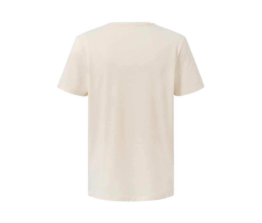 Beiges T-Shirt mit Print.