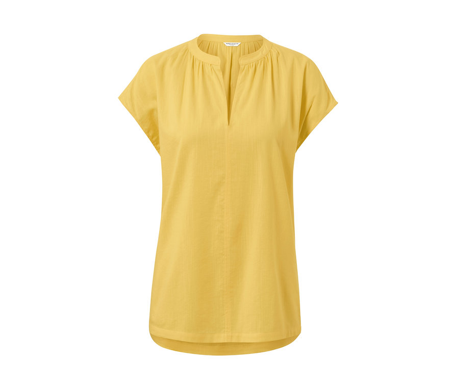 Gelbe Kurzarmbluse.