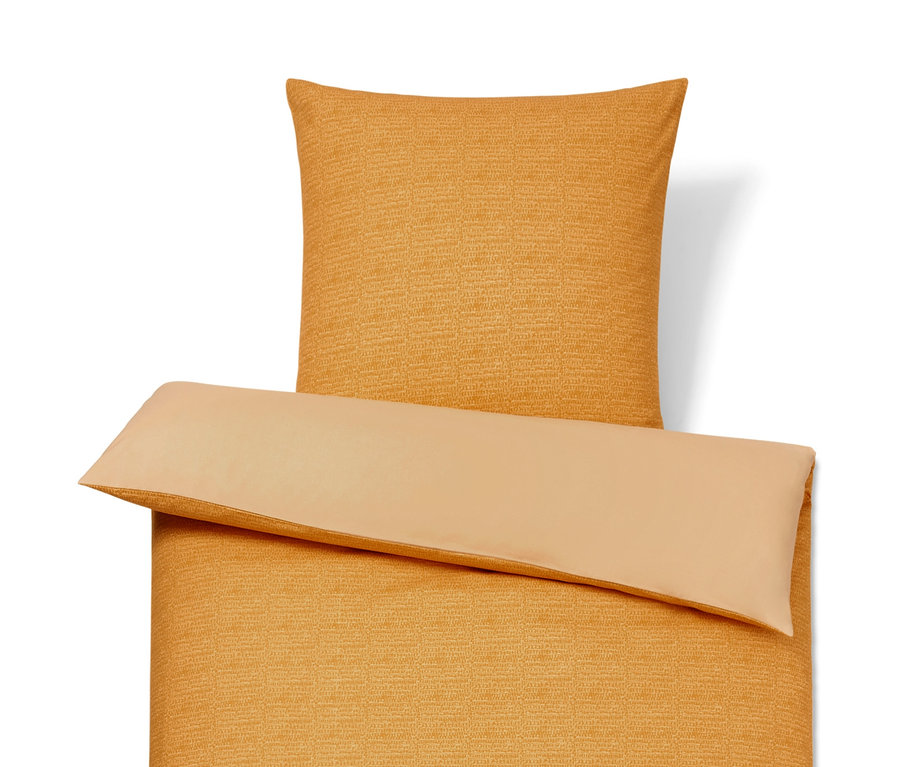 Gelbe Biber-Bettwäsche in Doppel- und Normalgröße.