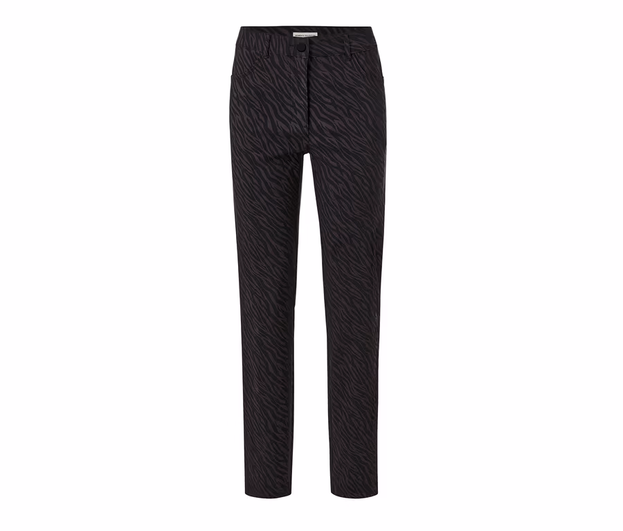 Eine bedruckte Bengalin-Hose mit Zebramuster.