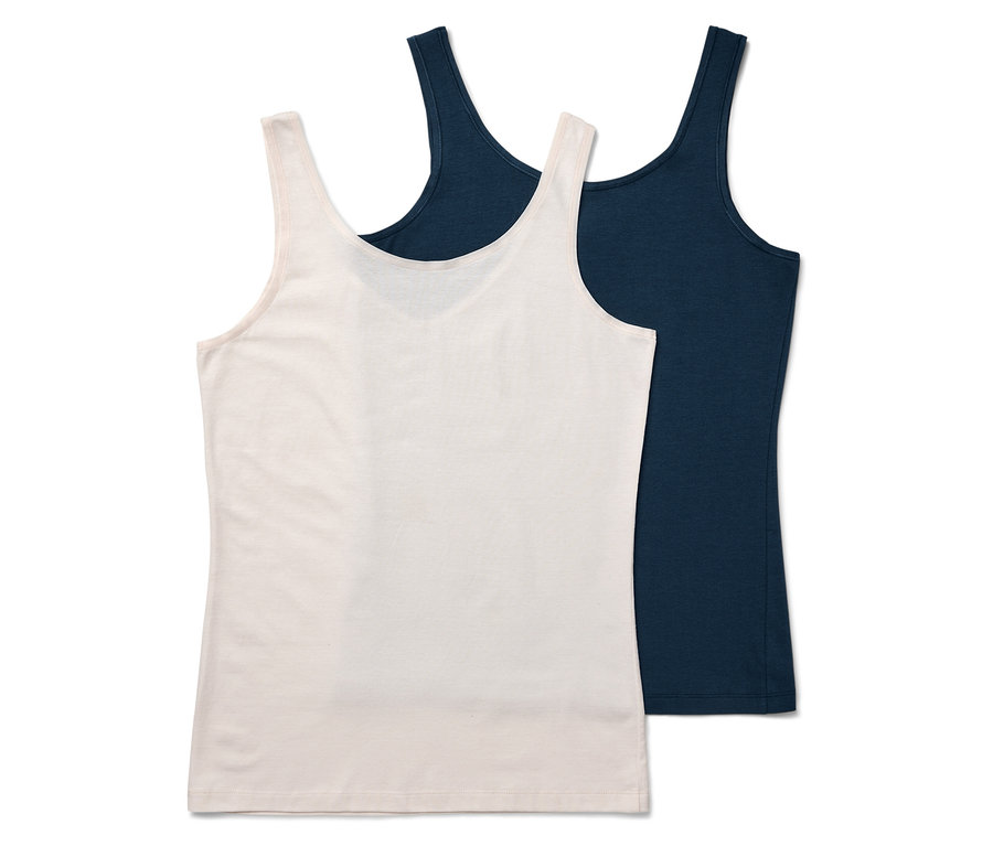 Zwei Tanktops: eines hellrosa und eines dunkelblau.