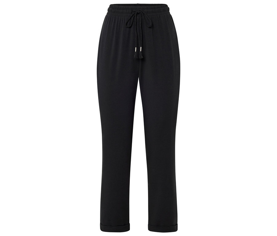 Schwarze Hose mit Kordelzug.