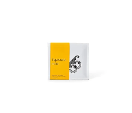 Packung 55 Degrees - Espresso mild - 250 g Ganze Bohne. Gelber Streifen auf weißem Hintergrund.