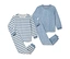 Zwei blaue Kinder-Nicki-Pyjamas. Einer ist blau-weiß gestreift, der andere hellblau mit weißen Sternen.
