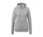 Graue Sweatjacke mit Reißverschluss und Kapuze.