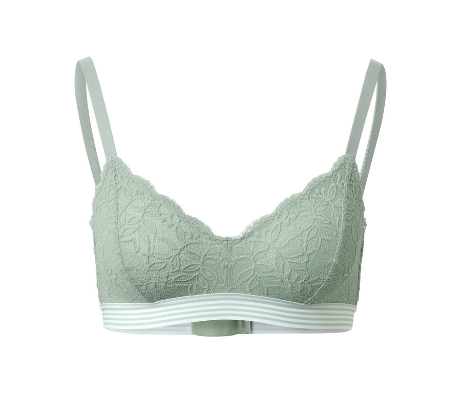 Ein grüner Soft-BH mit Spitzenbesatz.