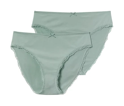 Zwei aqua Slips mit Schleife und Spitze.