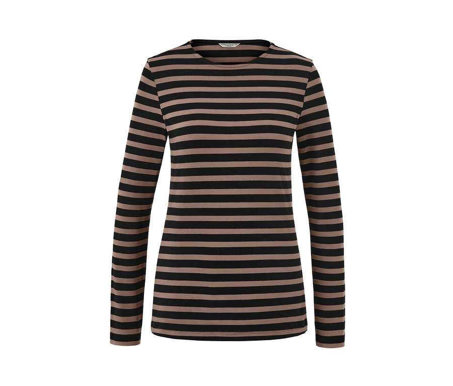Gestreiftes Langarmshirt, schwarz-braun.