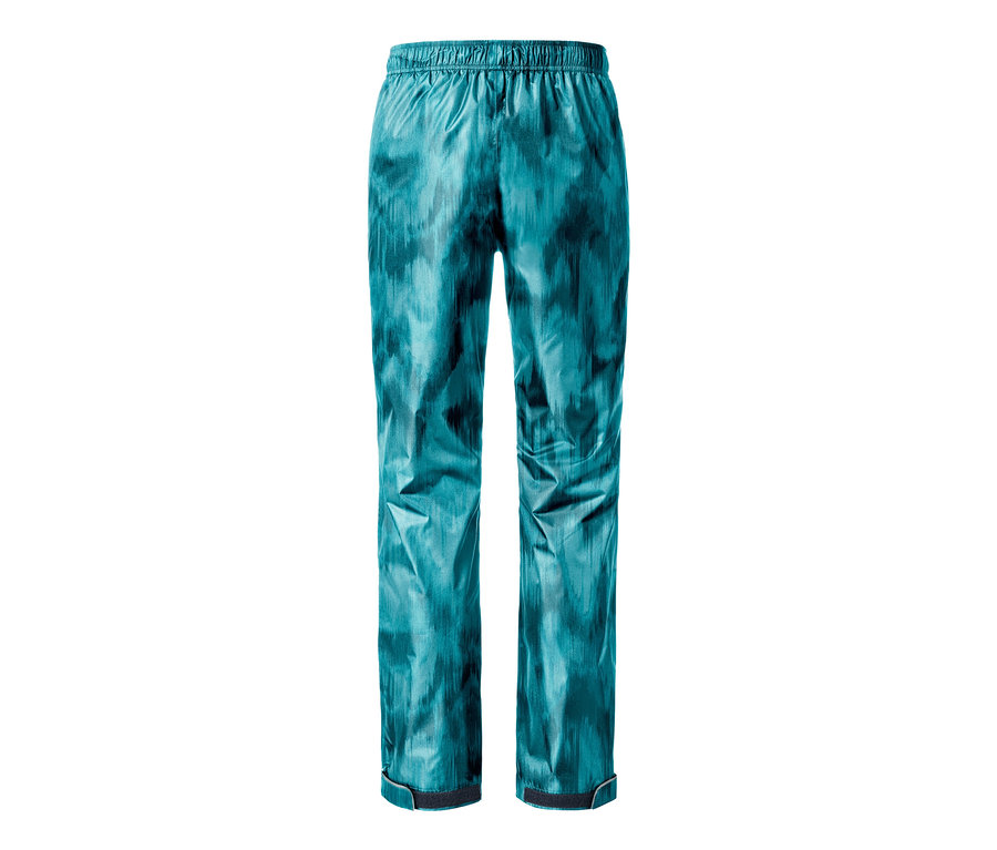 Türkise Regenhose mit Alloverprint.