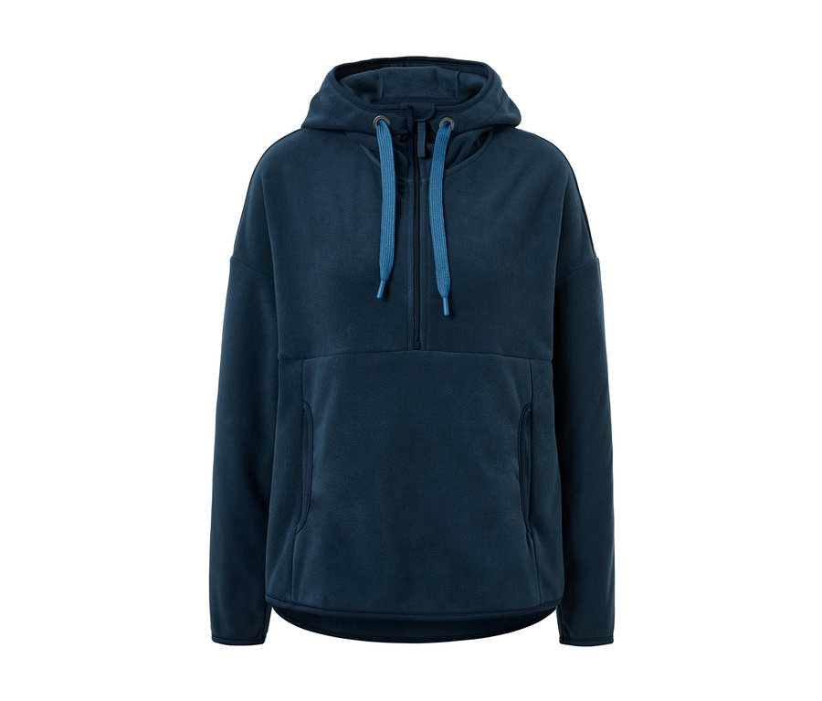 Marineblauer Kapuzen-Fleece-Pullover.