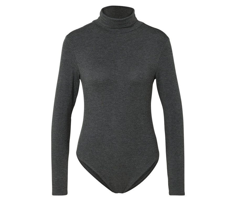 Ein grauer Rollkragenbody mit langen Ärmeln.