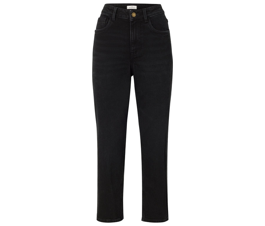 Schwarze High-Waist-Jeans mit geradem Bein.