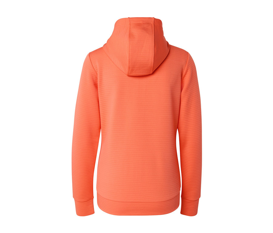 Rückansicht einer orangefarbenen Funktionsjacke.