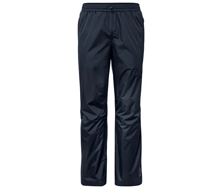 Marineblaue, wasserdichte Hose mit Gummizug und Kordelzug.