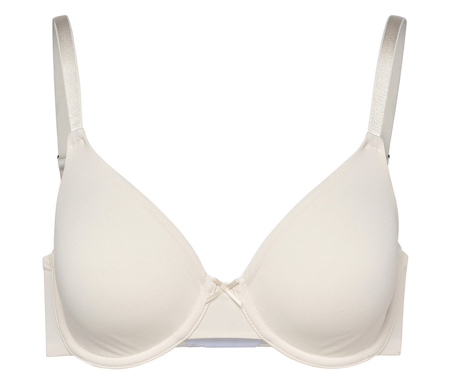 Ein cremefarbener Bügel-BH mit einer Schleife in der Mitte.