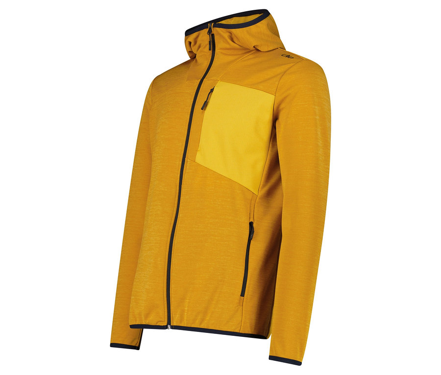 Gelbe CMP Fleecejacke mit durchgehendem Reißverschluss und Kapuze.