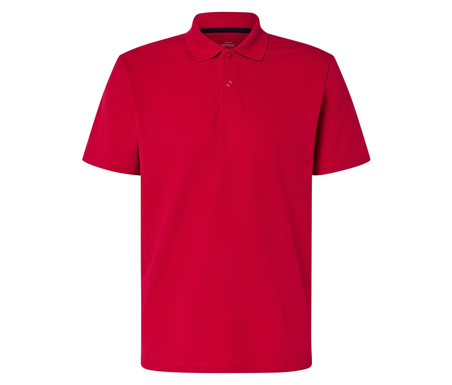 Rotes Poloshirt mit kurzen Ärmeln und Knopfleiste.