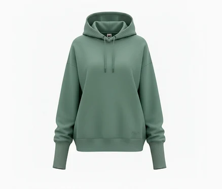 Salbeigrüner FILA Damen-Hoodie aus Modalmix mit Kapuze, Kordelzug, gerippten Bündchen und Saum.