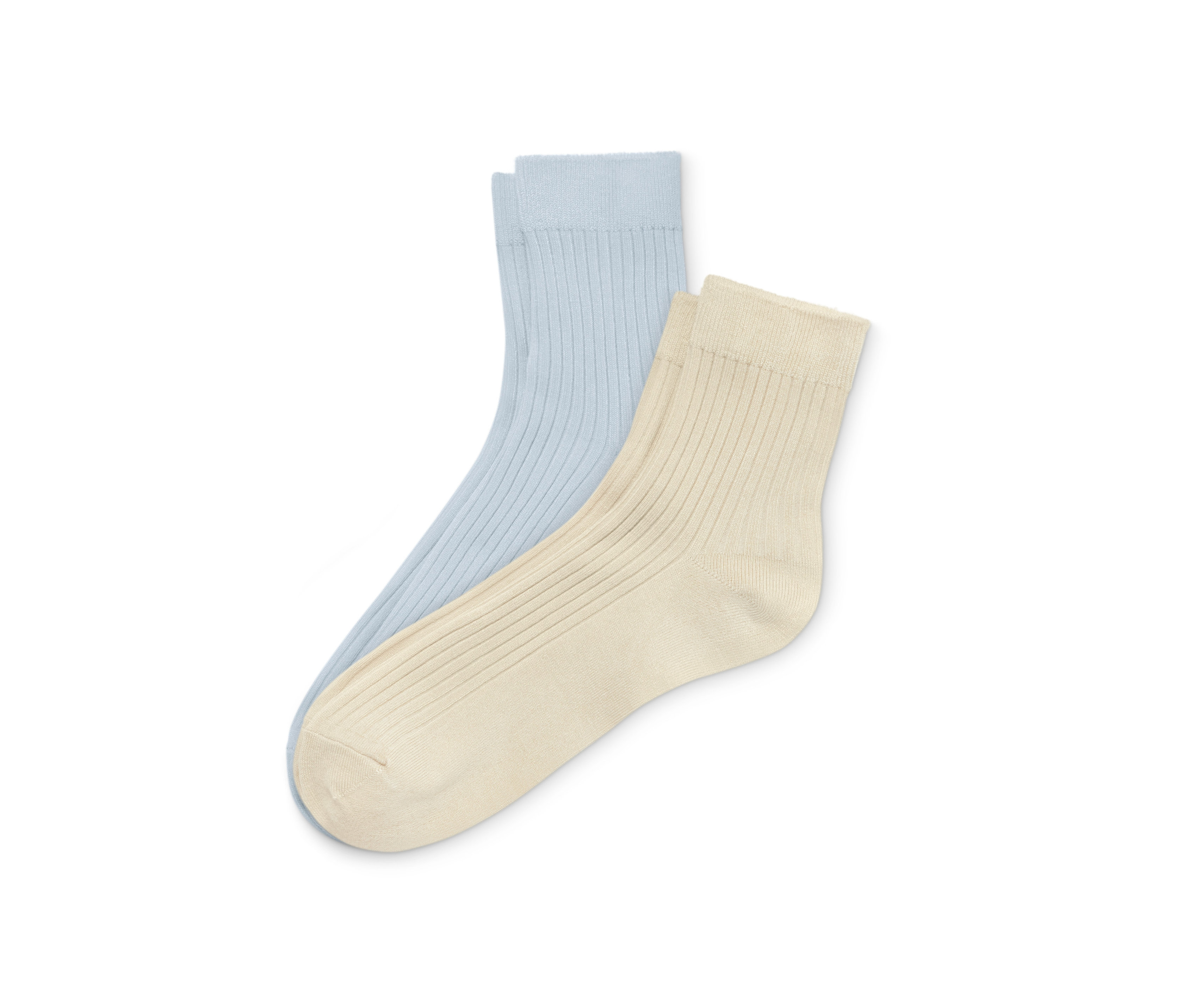 Zwei Paar Bambus-Socken: hellblau und beige.