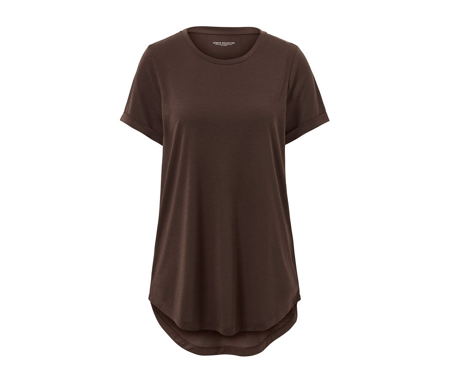 Ein braunes Longshirt auf einem weißen Hintergrund.