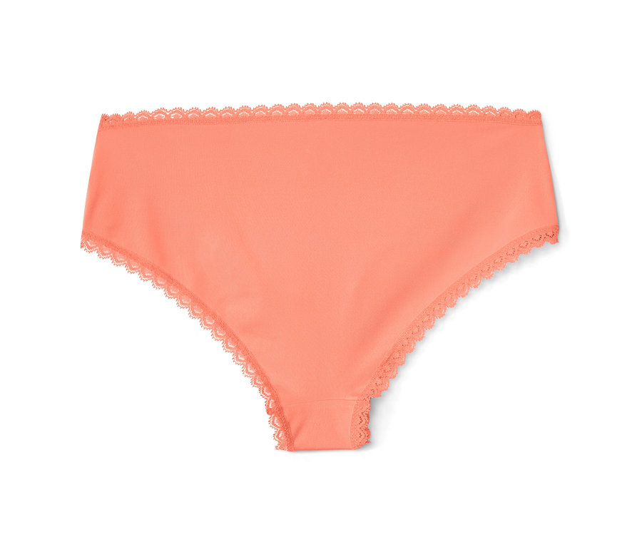 Detailaufnahme eines einzelnen, isolierten Hipsters in Papaya-Farbe mit Spitzenbesatz.