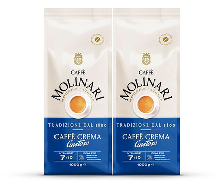 Zwei Packungen Caffè Molinari Caffè Crema Gustoso.
