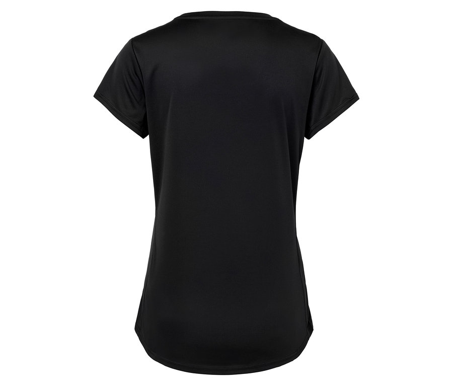 Schwarzes Kurzarm-T-Shirt, Rückansicht.