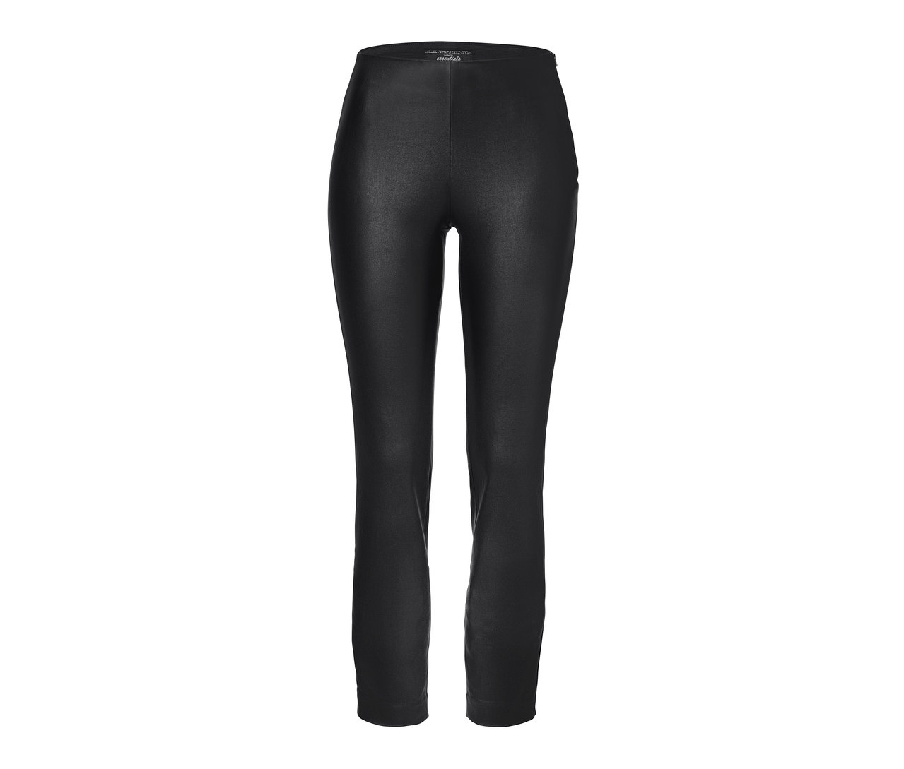 Eine schwarze beschichtete Stretchhose.
