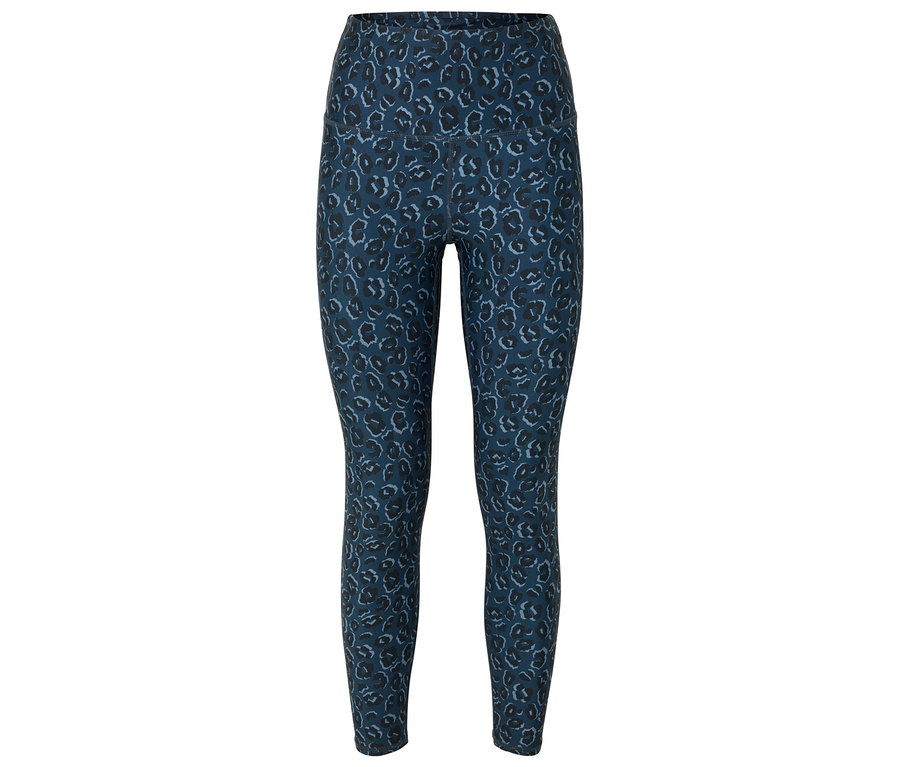 Blaue Leggings mit Tiermuster.