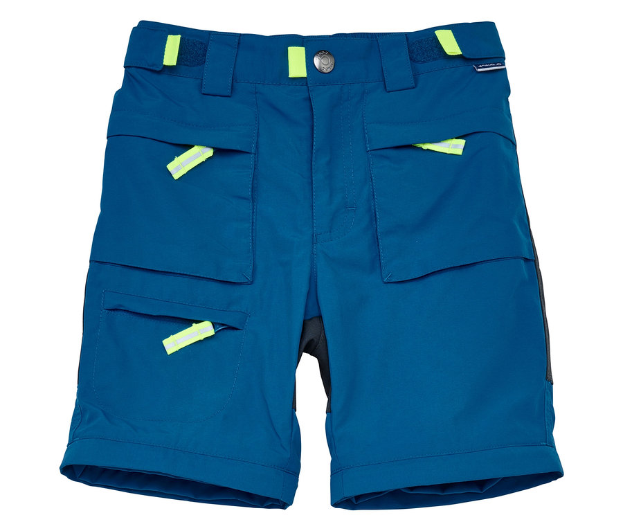 JAKO-O Zipp-off-Hose, petrol, mit Taschen und neonfarbenen Details.