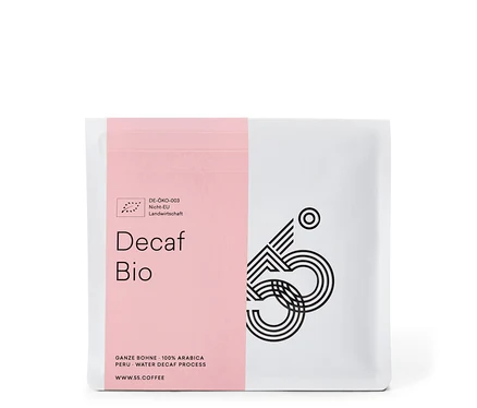 Eine Packung 55 Degrees – Decaf Omni Roast Bio, entkoffeiniert – 250 g Ganze Bohne.
