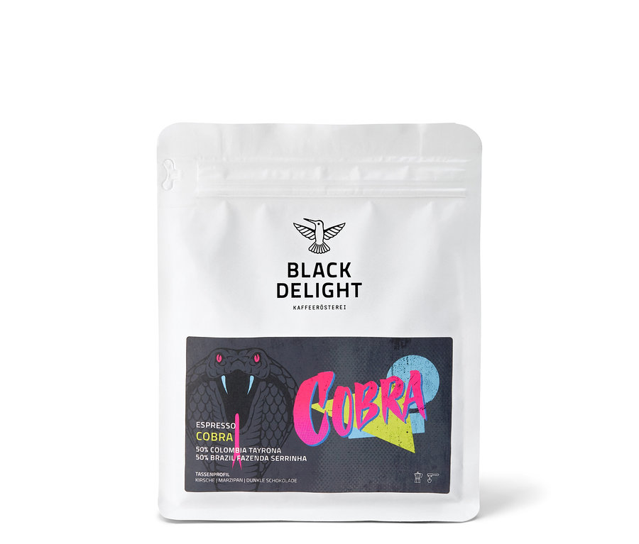 Packung Black Delight - COBRA Blend Espresso - 250 g ganze Bohne.