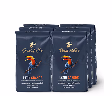 Sechs Packungen Privat Kaffee Latin Grande - 6x 500 g Ganze Bohne.