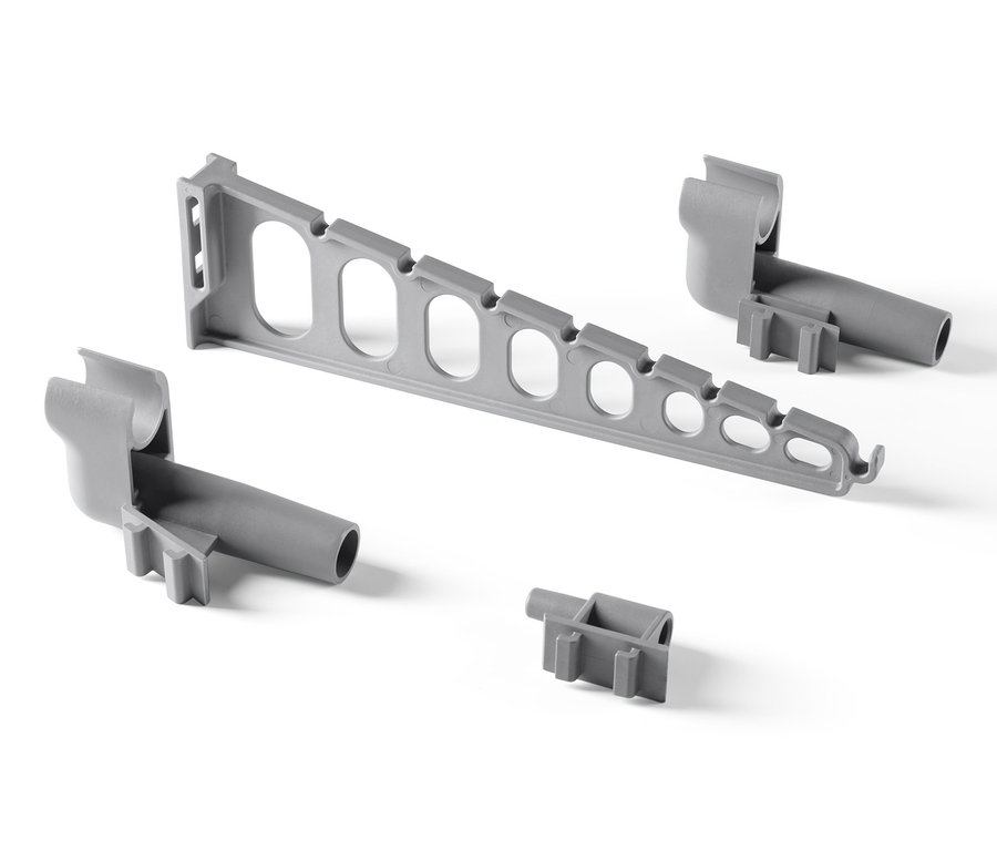 Grauer 2-in-1: Wäschetrockner und -auslüfter auf weißem Hintergrund.