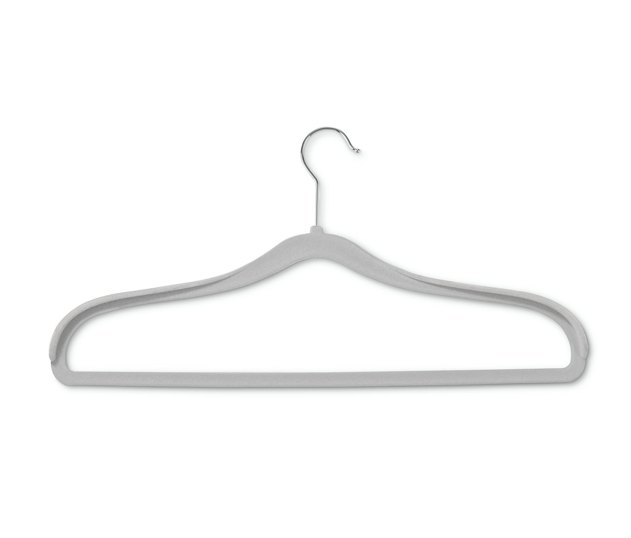 Grauer Kleiderbügel mit Schulterverstärkung.