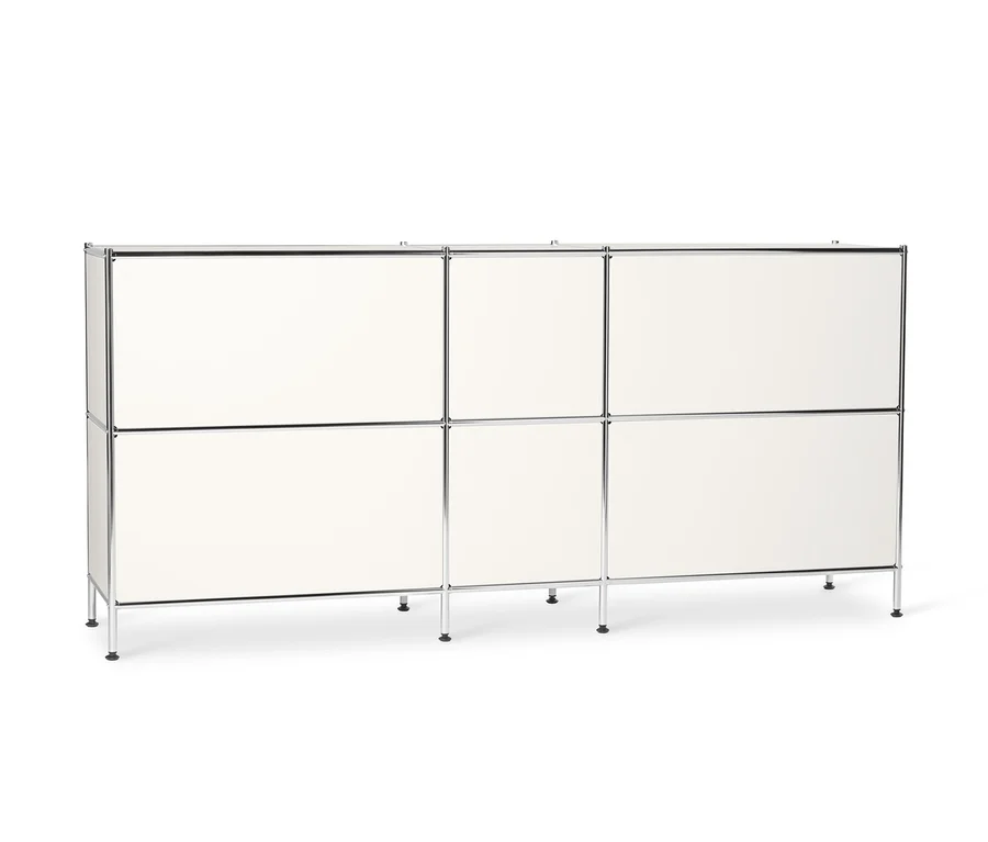 Weißes Sideboard Metall »CN3« groß mit 6 Klappenfächern.