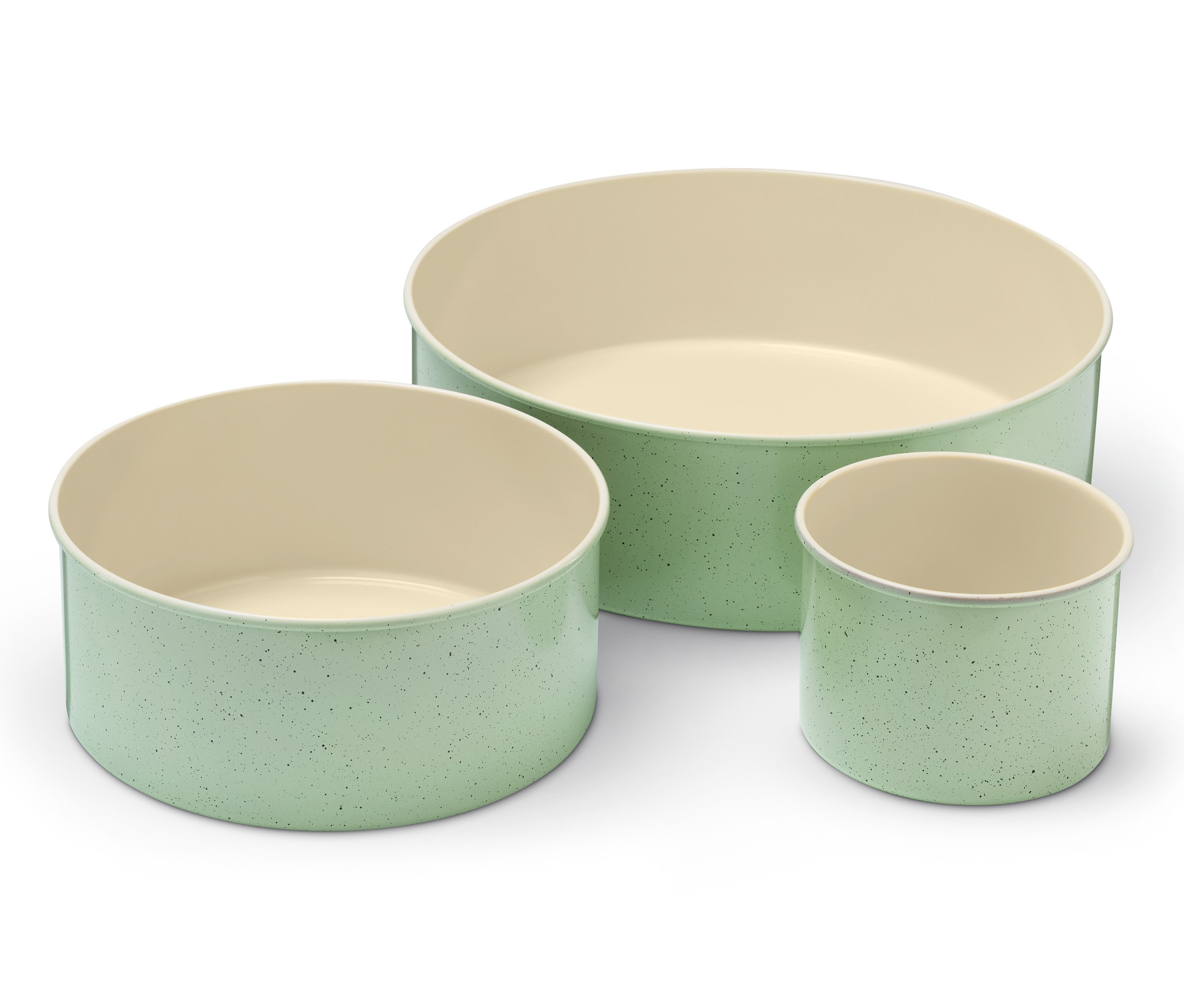 Drei grüne Kuchenformen aus dem Profi-Tortenset.