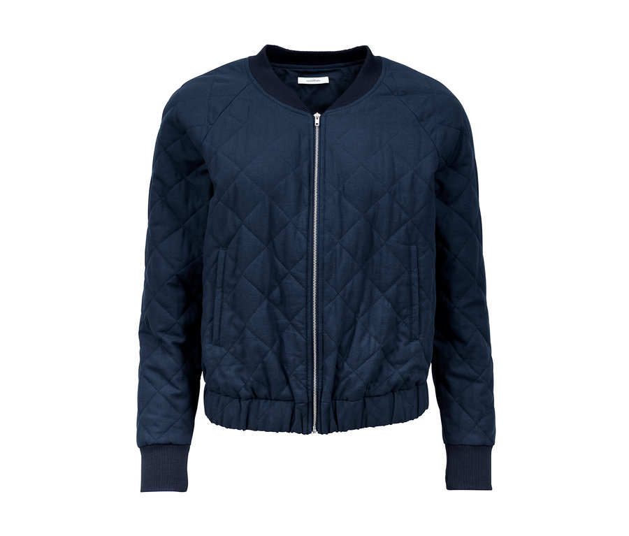 Marineblaue Bomberjacke mit Rautenstepp.