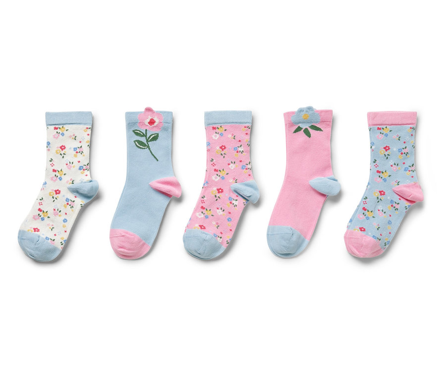 Fünf Paar Kinder-Socken, floral.
