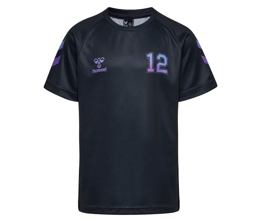 Schwarzes HUMMEL HMLJR Shimmer Kurzarm-T-Shirt mit Nummer 12.