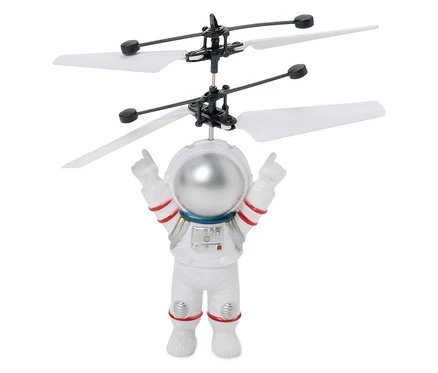 Fliegendes Spielzeug: Astronaut mit Propellern über dem Kopf.
