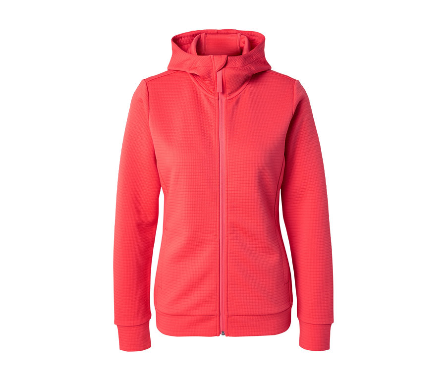 Eine rote Kapuzenjacke mit Reißverschluss.