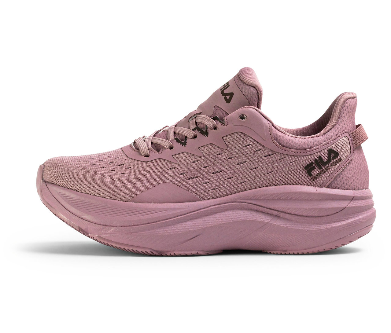 Einzelner FILA Retron Damen-Sneaker in Mauve Shadow Farbe, seitlich aufgenommen.