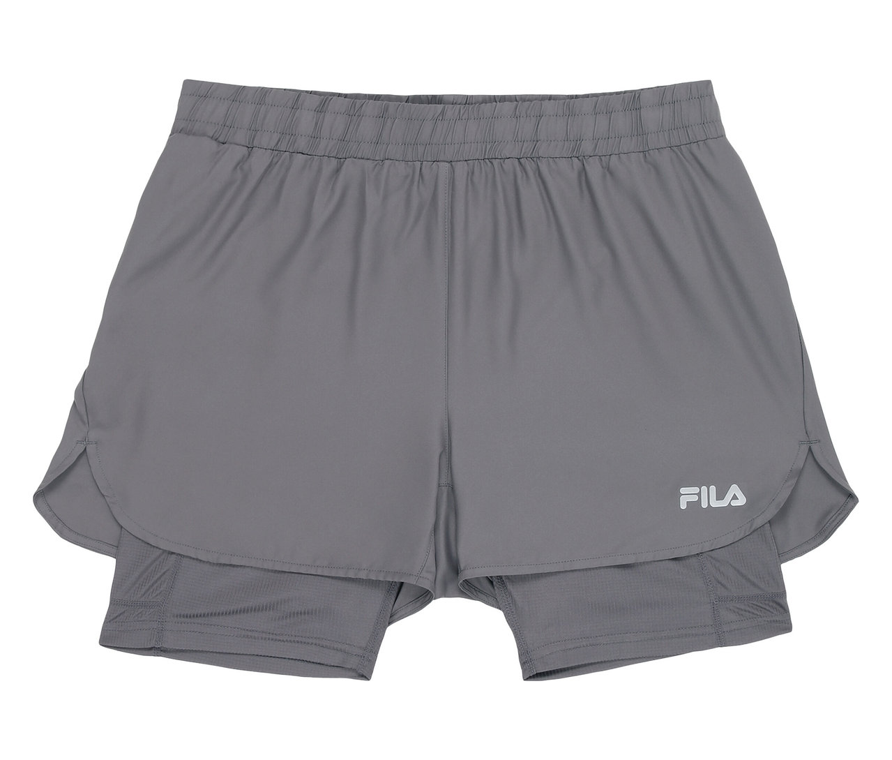 Graue FILA Herren-Funktionsshorts mit Gummibund und Fila-Logo.