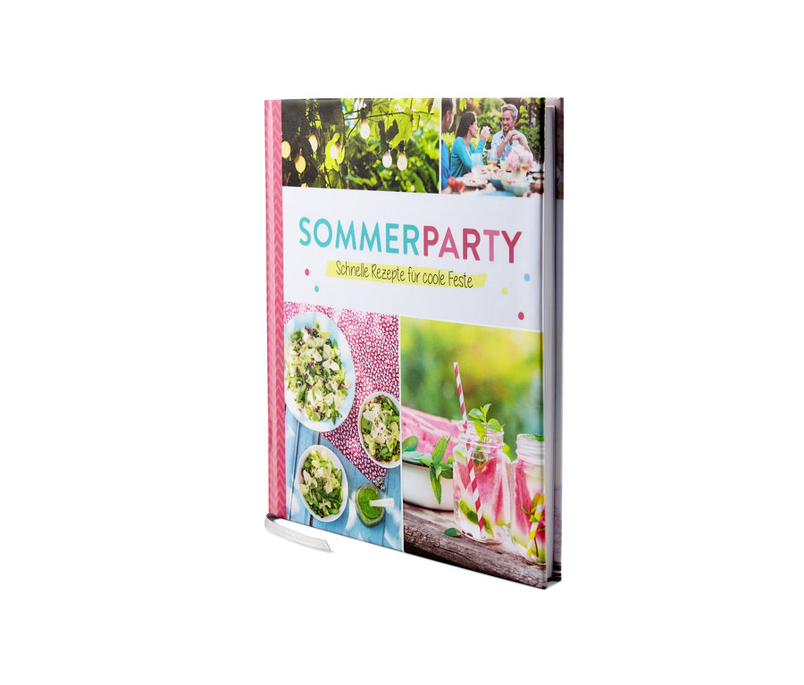 Kochbuch »Sommerparty« mit Abbildungen von Speisen und Personen.