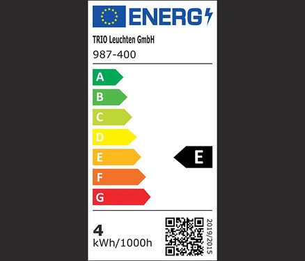 Energielabel mit den Klassen A bis G, wobei das Produkt in die Klasse E fällt.