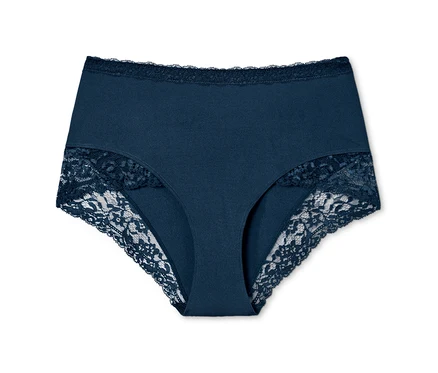 Dunkelblaue Highwaist-Panty mit Spitze.