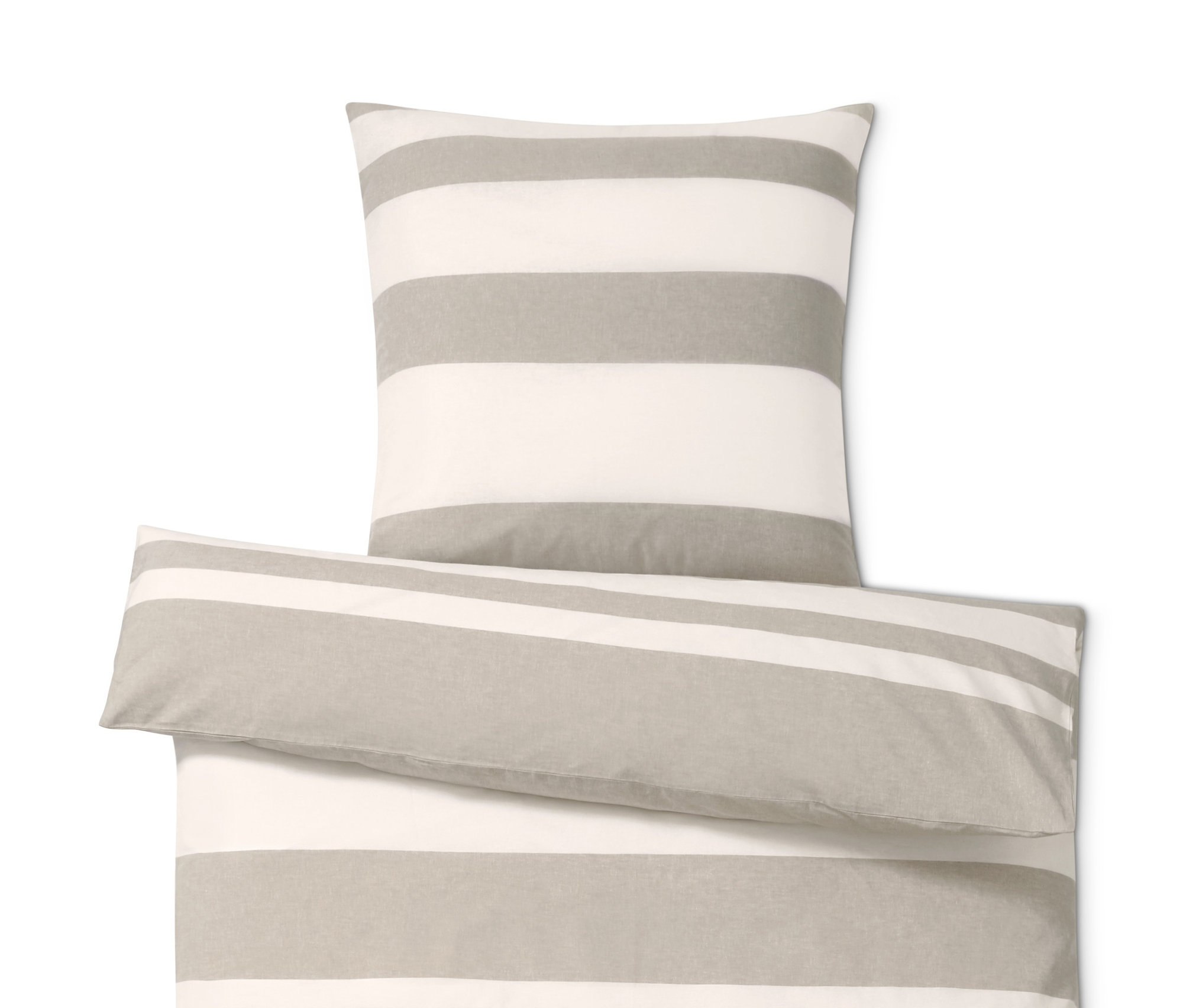 Gestreifter Kissen- und Bettbezug aus Halbleinen.