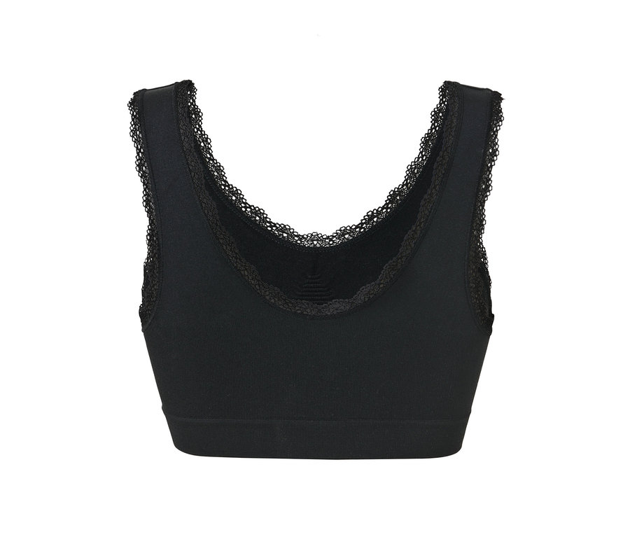 Schwarzes Seamless-Bustier mit Spitze.